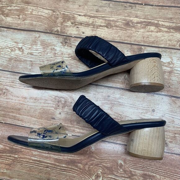 Dear Frances Blue Leather Chunky Heel Clear Sandal Size 39 US 9 Scrunch Mule - Picture 3 of 11